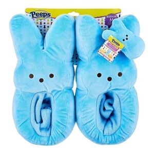 Peeps Kids Easter Blue Plush Bunny Slippers & Wrist Hugger Size M 13-1 NEW